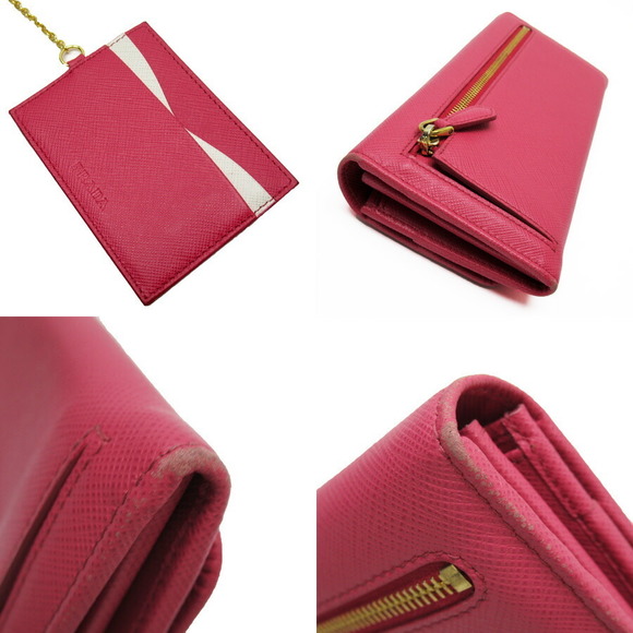 Prada Long Pink Leather Saffiano Fold Wallet - Picture 1 of 3